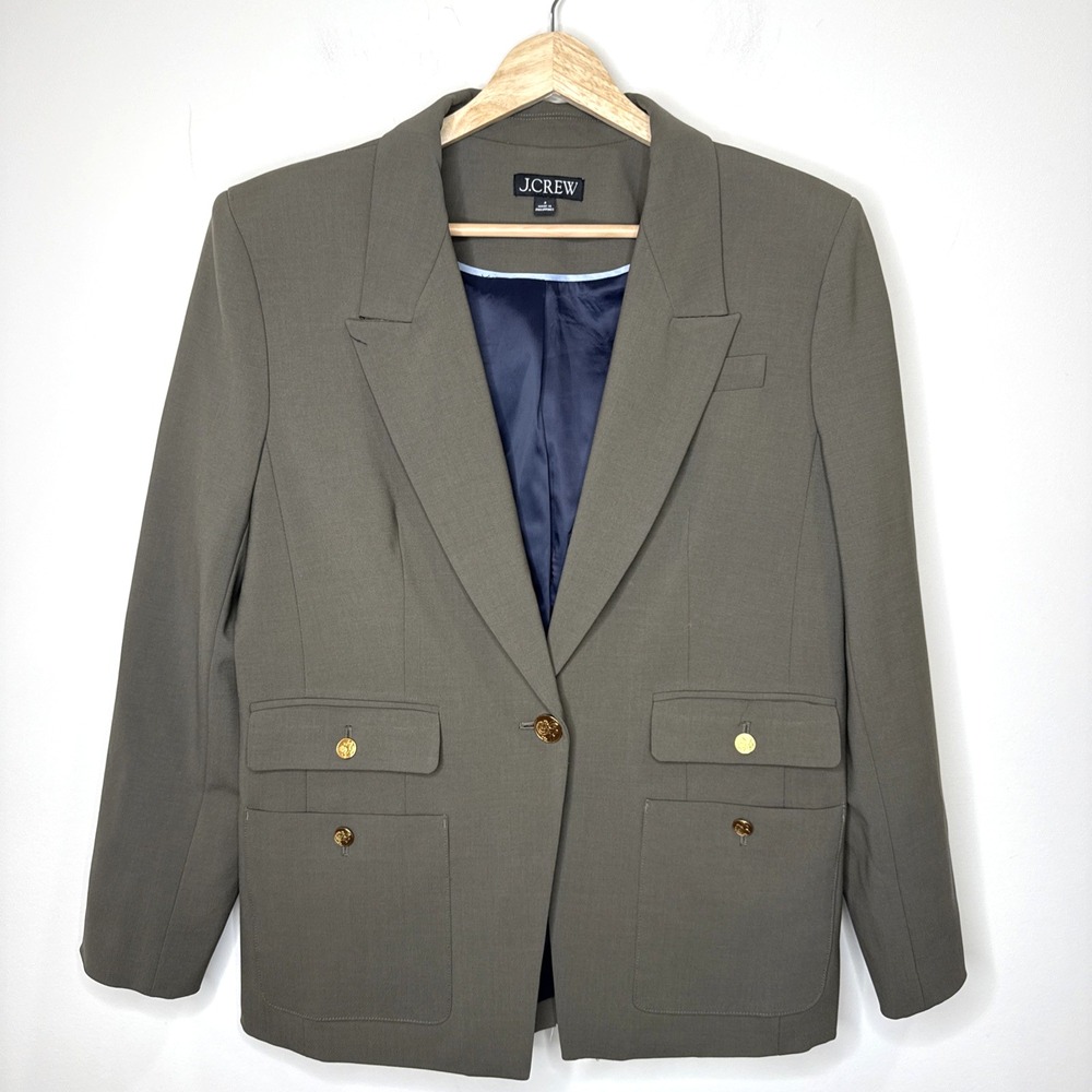 J.Crew Vivienne Blazer Women's 8 Green Moss Gold Buttons Preppy Academia Career‎